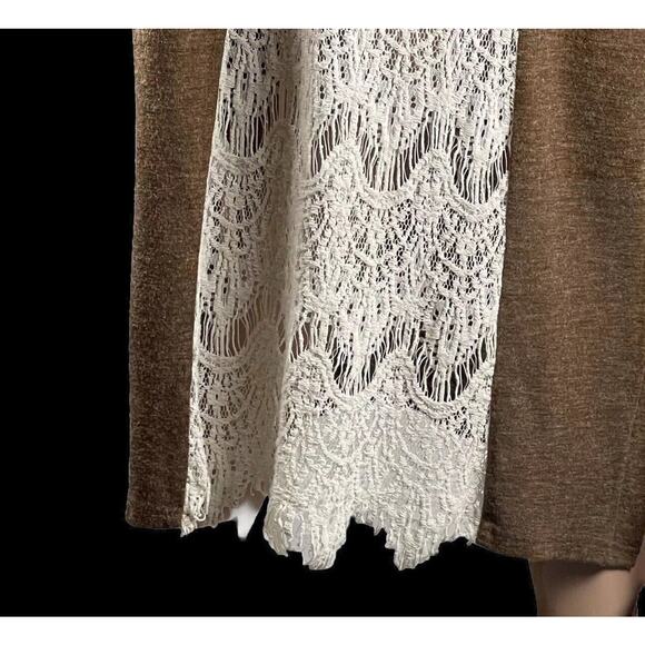 A’reve Anthropologie Lg V Neck Sleeveless Brown Tunic Lace Panel Mid Length - Picture 8 of 8